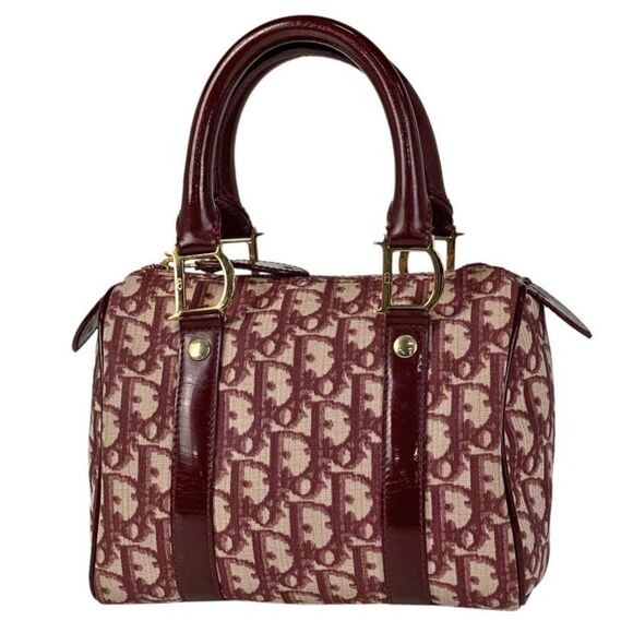 Christian Dior Trotter Pattern Mini Boston Handbag Coated Canvas Leather - Picture 1 of 5